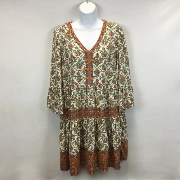 Fat Face Lila Boheme Trapeze Boho Dress Orange Western Festival Size 6 - Picture 1 of 12